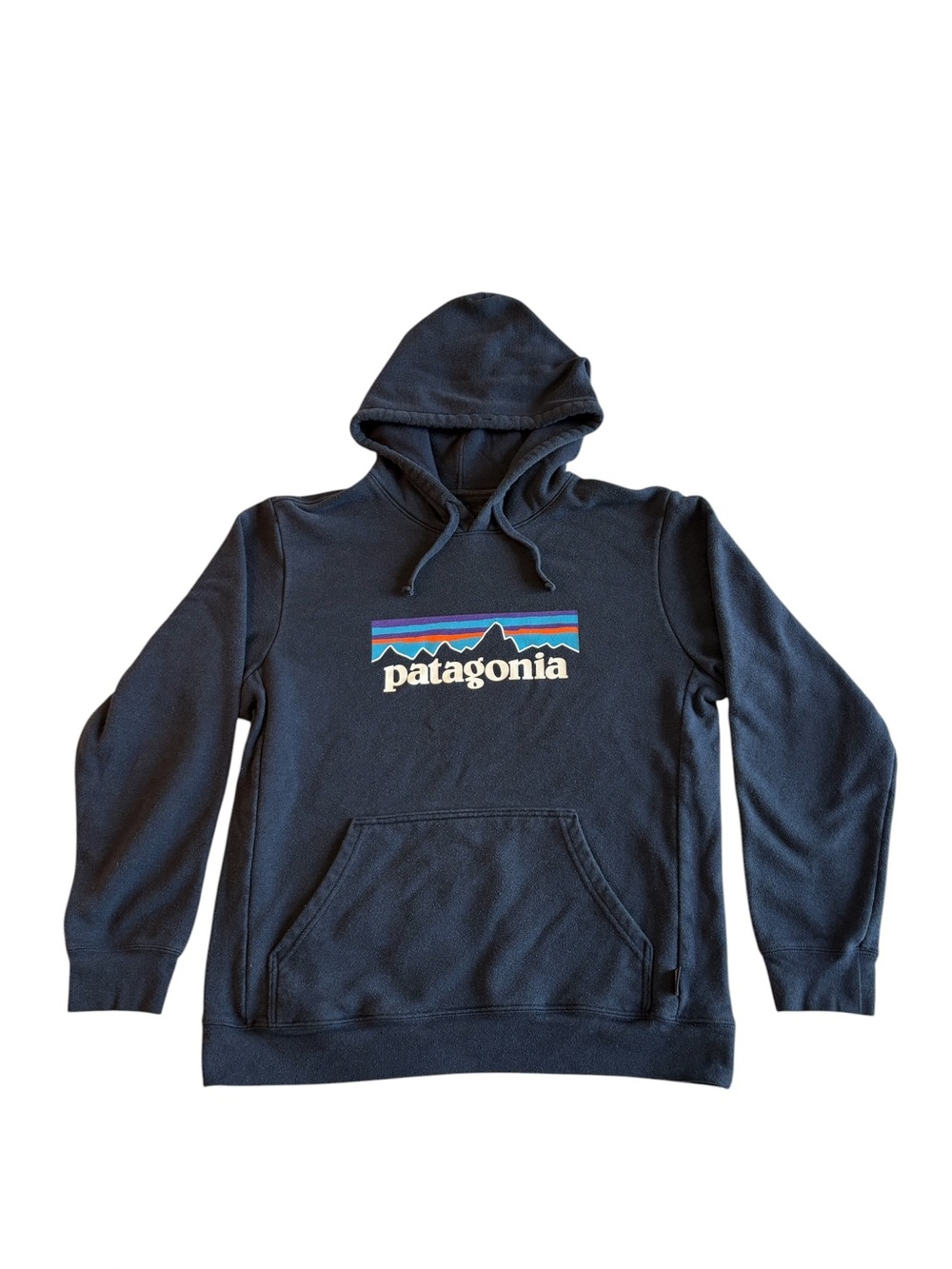 Patagonia Navy Pullover Hoodie with Multicolor Logo